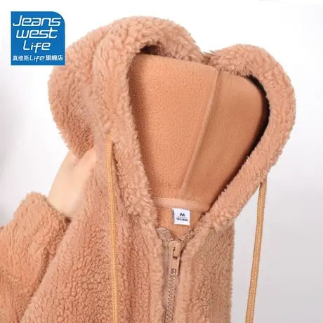 真维斯LIFE羊羔绒连帽卫衣外套女秋冬款2023新款爆款颗粒绒开衫女商品大图