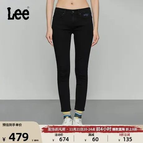 Lee商场同款400紧身中腰窄脚优形丹宁黑色女牛仔裤休闲LWB2004001图片