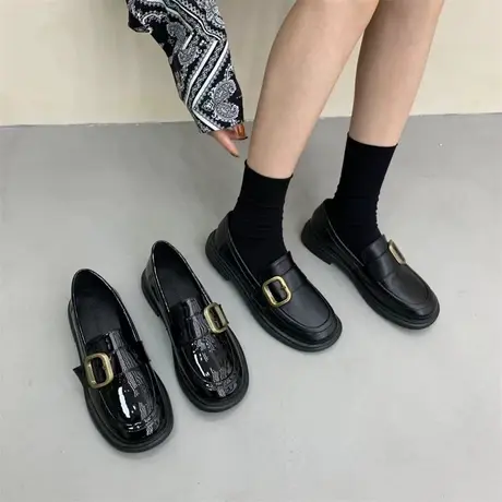 【真皮】英伦风软底小皮鞋女2022秋冬新款粗跟黑色乐福鞋职业单鞋图片