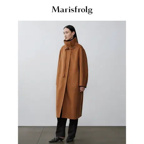 【艺术时装大衣】玛丝菲尔秋季驼色立领羊毛大衣外套女图片