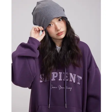 尔给美式潮牌宽松复古长袖慵懒风高级感超好看卫衣冬季女加绒加厚图片