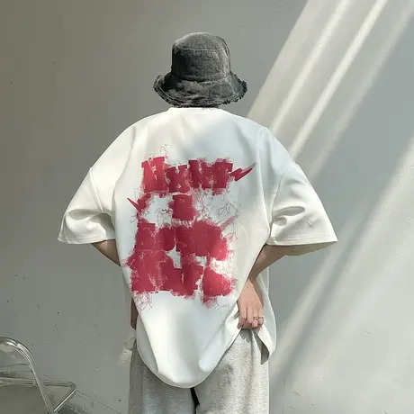 夏季创意涂鸦t恤男潮流宽松百搭短袖上衣ins港风嘻哈2024半袖体恤商品大图