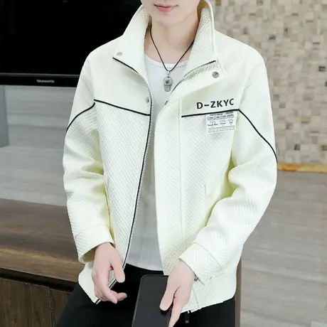 春秋季男士高级感外套上衣立领拼接褂子潮流痞帅气肌理感休闲夹克商品大图