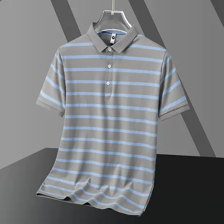 男士短袖条纹polo衫翻领t恤夏季商务保罗上衣服冰丝凉感有领半袖图片
