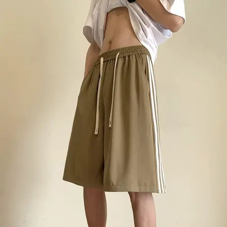 冰丝短裤男夏季薄款宽松垂感运动裤男士潮牌速干条纹休闲五分裤子商品大图