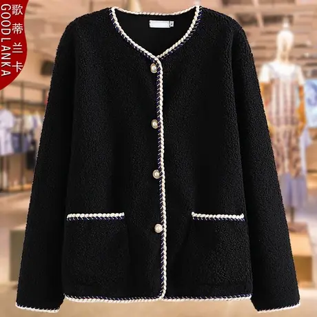 中年高贵气质胖妈妈春装小香风外套新款加肥加大码女装羊羔绒外套商品大图