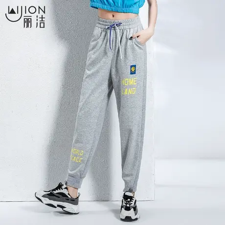 丽洁女裤灰色卫裤女运动束脚九分裤夏季新款休闲裤子港风潮哈伦裤商品大图