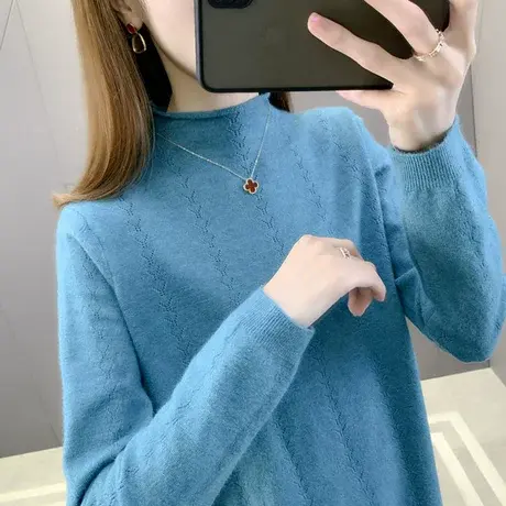 秋装2024新款宽松洋气爆款半高领毛衣外穿百搭纯色针织衫打底上衣商品大图