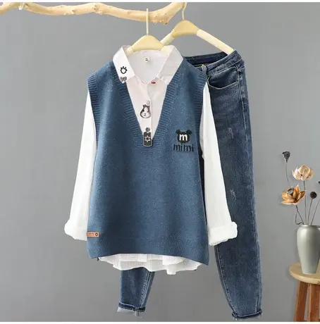 2024春秋新款韩范时尚V领套头针织马甲女背心短款纯色百搭坎肩潮商品大图