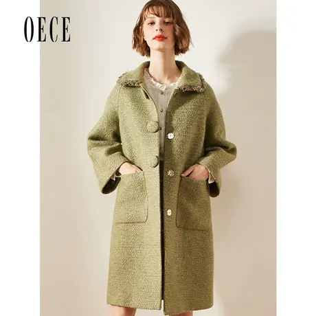 Oece冬新款女复古小香风中长款羊毛呢大衣流行外套图片