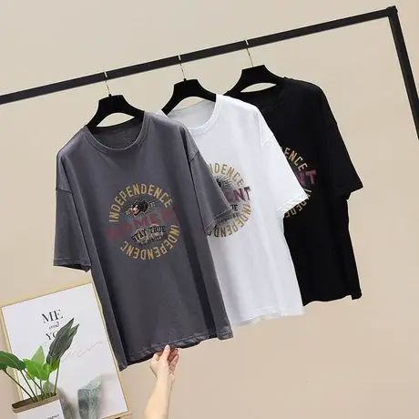 中国潮短袖t恤女小众设计感宽松百搭显瘦韩版中长款ins潮短袖上衣商品大图