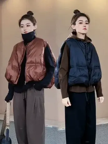 秋冬新款韩版宽松南瓜款羽绒马甲女时尚轻盈背心白鸭绒短款外套潮商品大图