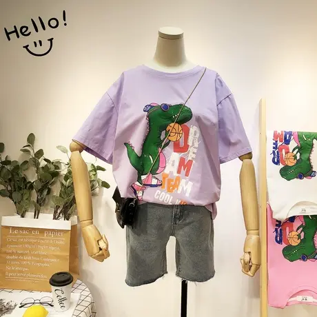 2020夏季新款女短袖韩国东大门ins搞怪卡通嘻哈减龄休闲T恤大码女商品大图