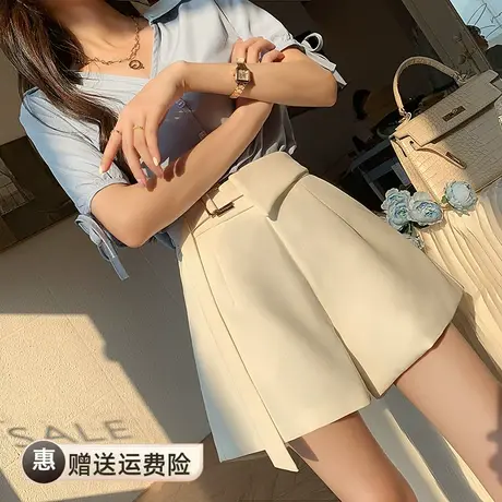 白色休闲西装短裤哈伦裤女士夏季薄款高腰a字型阔腿裤子外穿大码图片