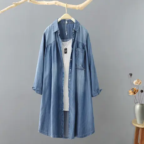 2024春装新款中长款宽松休闲牛仔外套衬衫女小众外搭衬衣开衫女装图片