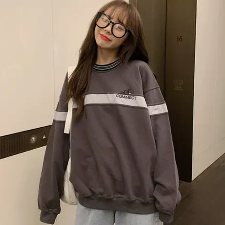 日系古着waitmore卫衣女春秋薄款长袖宽松韩版bf慵懒风外套潮ins图片