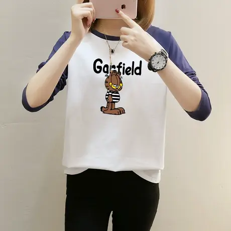 2件69元】纯棉长袖t恤女2023春装新款韩版宽松百搭学生上衣打底衫图片