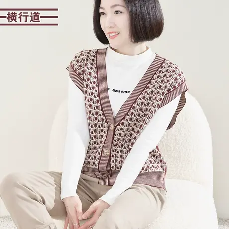 V领宽松无袖马甲毛衣2024新款外穿针织衫外套妈妈装大码女装上衣商品大图