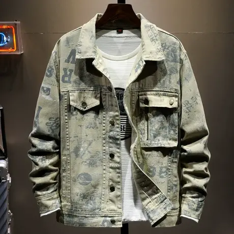 春夏款印花日系潮牌牛仔外套男士工装韩版潮流夹克上衣服学生褂子商品大图