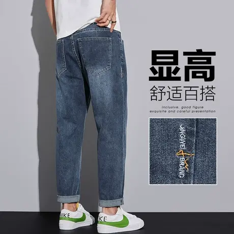 夏款日系港风男士九分休闲牛仔裤夏季薄款潮牌美式高街男生男裤子图片