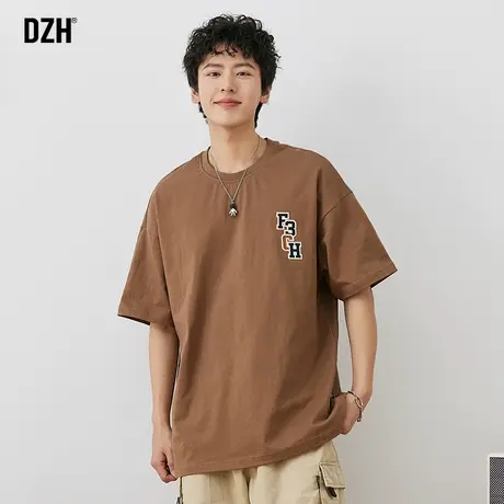 男士刺绣纯棉短袖t恤男圆领潮牌宽松简约夏季男装2023新款体恤衫商品大图