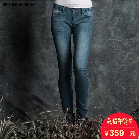 sdeer圣迪奥2018秋装修身水洗磨白猫须显瘦牛仔裤长裤女S16180871商品大图