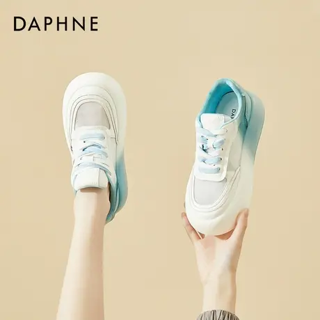 达芙妮厚底小白鞋女2022夏季新款百搭真皮增高平底透气网面女鞋子商品大图