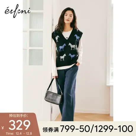 何穗同款伊芙丽牛仔裤女秋2021年新款拖地裤高腰阔腿裤宽松直筒裤图片