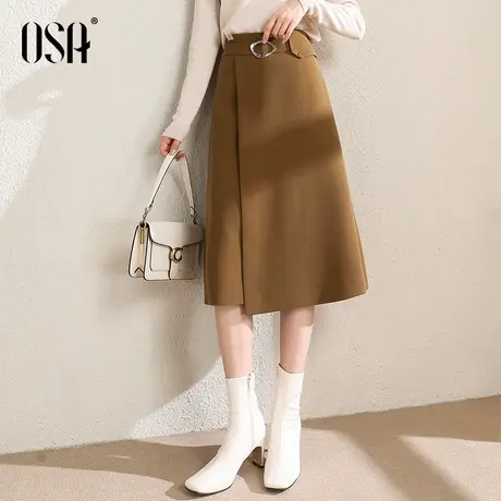 OSA欧莎中长款不规则半身裙女秋冬2022年新款高腰显瘦高级感a字裙图片