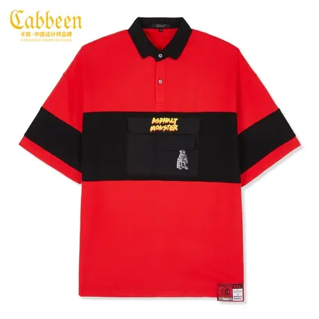 卡宾男装字母印花POLO衫夏季新款潮流街头短袖宽松H商品大图