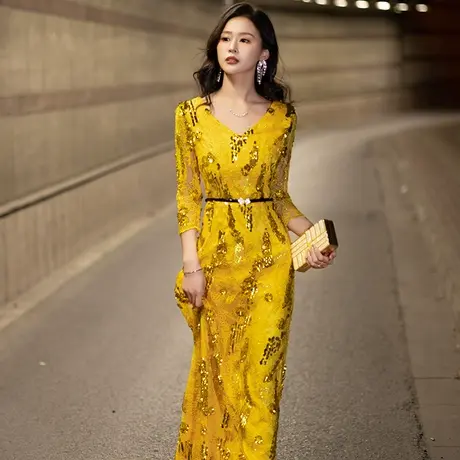 晚礼服裙女2023新款高级感宴会大气艺考主持人轻奢气质高端连衣裙图片