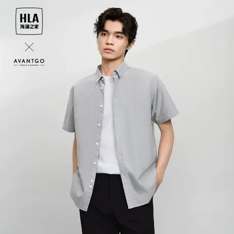 【牛津纺】HLA海澜之家轻商务经典短袖衬衫24春夏新宽松白衬衣男图片