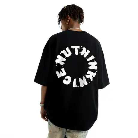 Nuthink字母美式高街短袖T恤男加肥加大宽松潮牌半袖男款体恤夏季商品大图