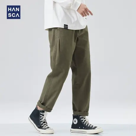 hansca工装裤男潮牌春季新款纯色日系宽松直筒大码运动休闲长裤子商品大图