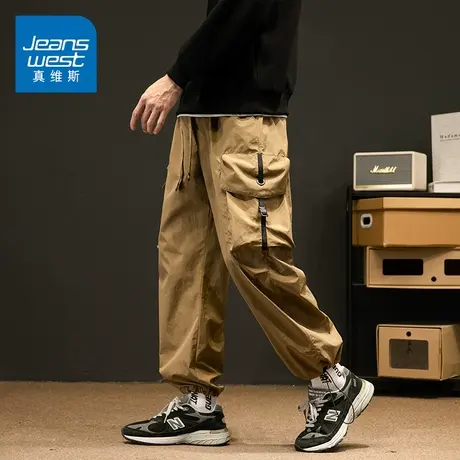 KZ真维斯冬季卡其色工装休闲长裤男士运动抽绳束脚男裤子春秋冬款图片
