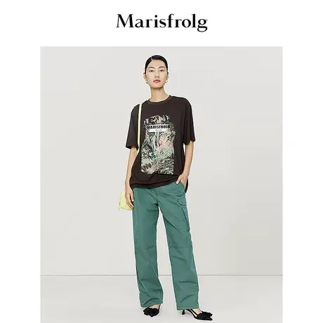 【商场同款】玛丝菲尔2024夏季新款咖啡色圆领印花上衣短袖T恤商品大图