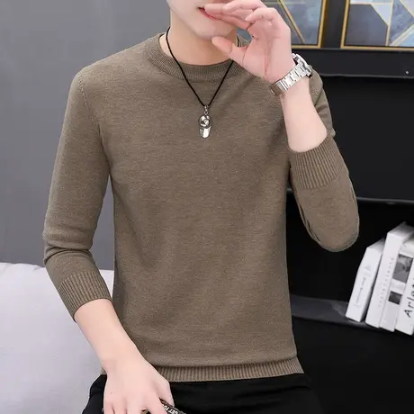 圆领毛衣男纯色春秋款打底衫加厚加绒毛衫秋冬季内搭毛线衣针织衫图片