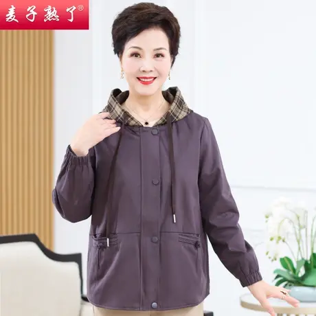 妈妈秋季新款2023外套短风衣小个子老人奶奶春厚上衣服中老年女装商品大图