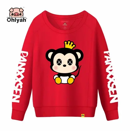 Ohlyah卫衣女2023春新款ins潮宽松红色套头圆领卡通小老鼠新年装图片