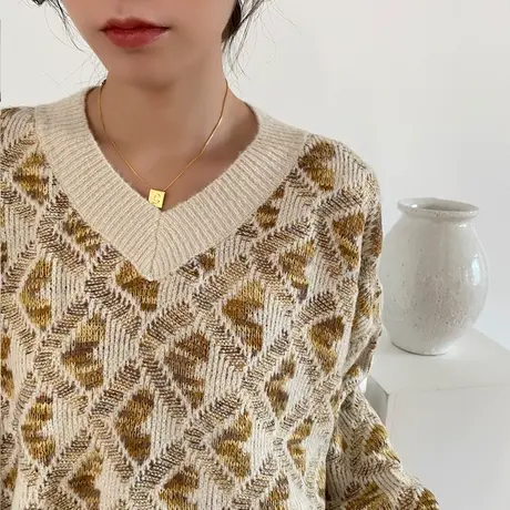 2020秋季新款宽松毛衣女外穿套头慵懒 v领针织衫百搭韩版套头长袖商品大图