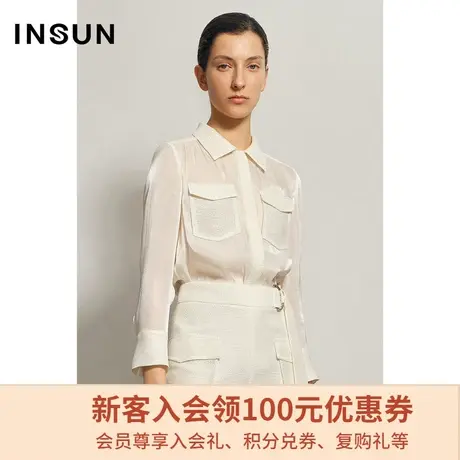 恩裳商场同款夏季时尚经典直身型对称口袋微透百搭凉爽衬衫女图片