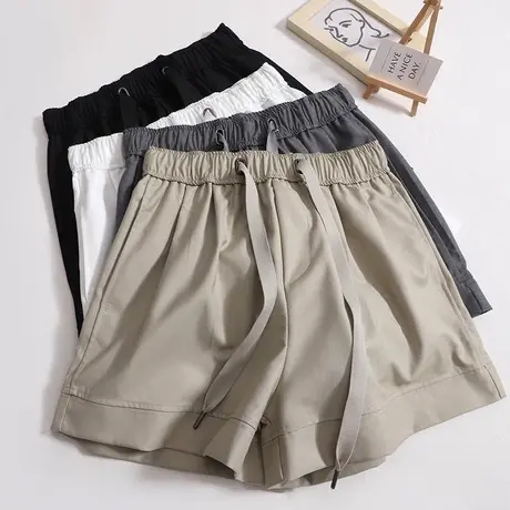 2023秋季新款韩版高腰显瘦松紧腰抽绳时尚阔腿裤休闲百搭A字短裤商品大图