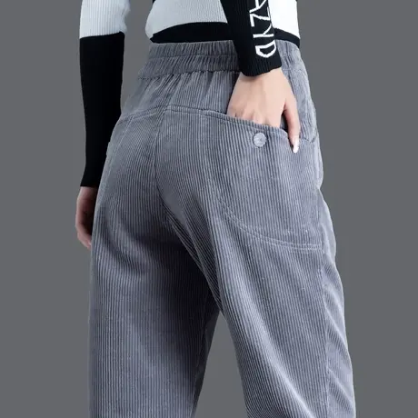 加绒灯芯绒裤子女秋冬外穿宽松休闲条绒女裤2023新款哈伦裤萝卜裤商品大图