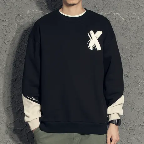 灯芯绒拼接帅气卫衣男春秋2021新款秋季宽松潮流潮牌百搭男装上衣商品大图