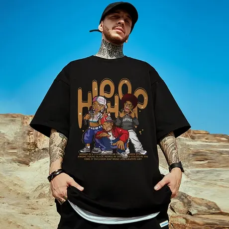 美式潮牌重磅嘻哈oversize街舞半袖情侣hiphop大码宽松短袖T恤男商品大图