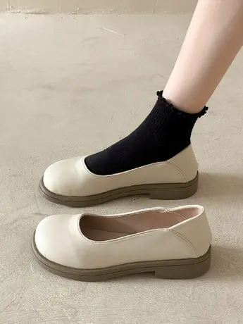 一脚蹬平底单鞋女2023年秋季新款时尚百搭温柔复古浅口软底豆豆鞋商品大图