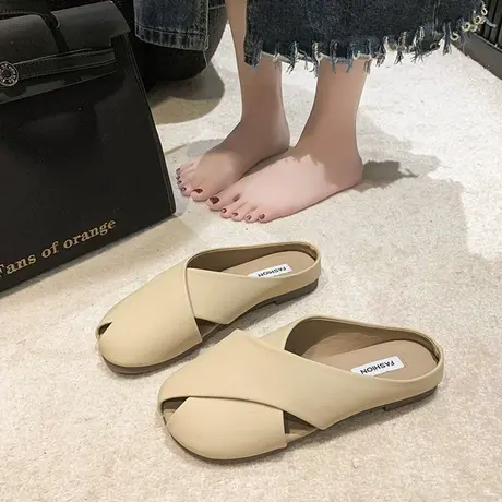 懒人包头半拖鞋女夏外穿时尚2023新款孕妇防滑软底法式鱼嘴凉拖鞋商品大图