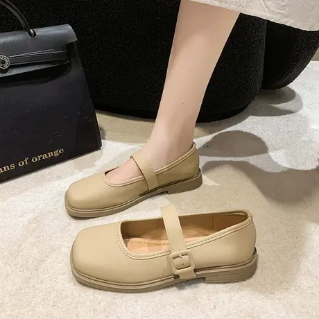浅口单鞋女方头一字扣带小皮鞋春夏季新款2023时尚软平底气质低帮商品大图