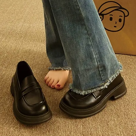 复古小皮鞋女2023春季新款英伦风jk粗跟厚底乐福鞋女休闲百搭单鞋图片