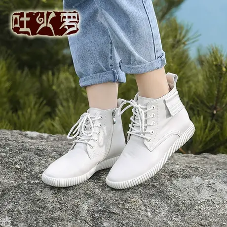 吐火罗女鞋2021秋季新款时尚英伦风马丁靴女圆头舒适平底中筒女靴图片